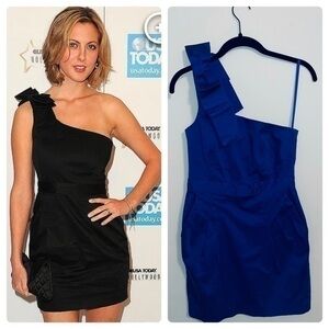 French connection cobalt blue one shoulder dress as seen on red carpet